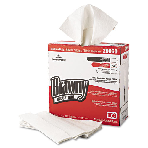Medium Duty Scrim Reinforced Wipers, 4-ply, 9.25 X 16.69, Unscented, White, 166/box, 5 Boxes/carton