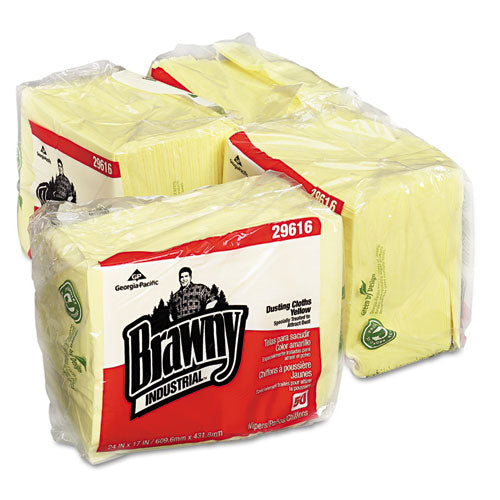 Dusting Cloths Quarterfold, 17 X 24, Unscented, Yellow, 50/pack, 4 Packs/carton