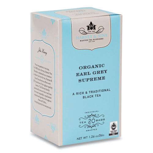 Té premium, té negro orgánico Earl Grey Supreme, bolsitas de té envueltas individualmente, 20/caja