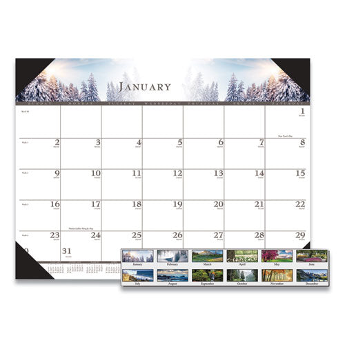 Recycled Full-color Monthly Desk Pad Calendar, Nature Photography, 22 X 17, Black Binding/corners,12-month (jan To Dec): 2024