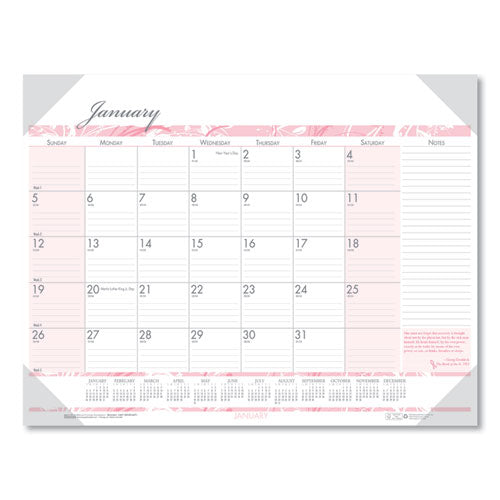 Recycled Monthly Desk Pad Calendar, Breast Cancer Awareness Artwork, 18.5 X 13, Black Binding/corners,12-month(jan-dec): 2024