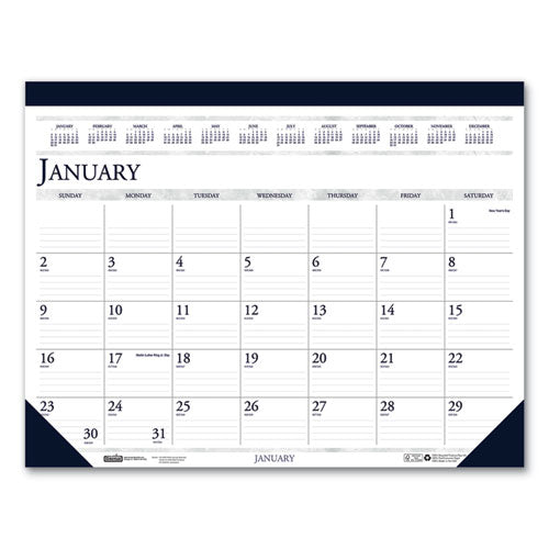 Recycled Two-color Perforated Monthly Desk Pad Calendar, 22 X 17, Blue Binding/corners, 12-month (jan-dec): 2024