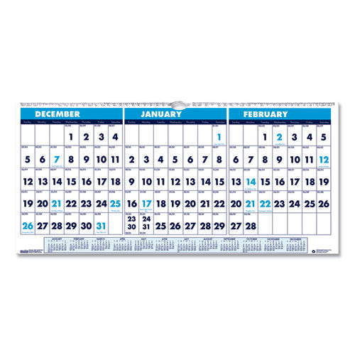Recycled Three-month Format Wall Calendar, Horizontal Orientation, 17 X 8, White Sheets, 14-month (dec To Jan): 2023 To 2025