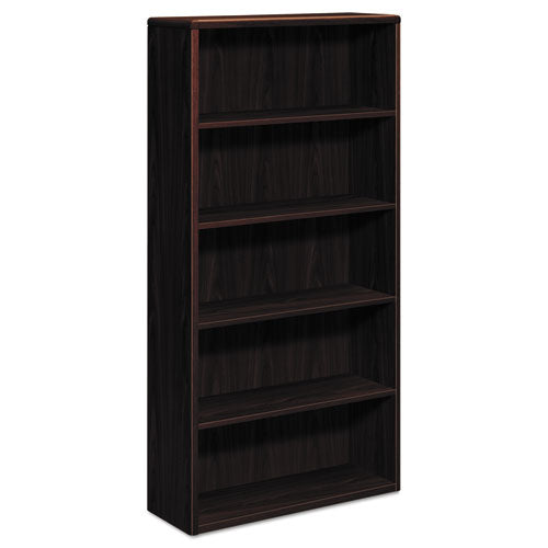 Librería de madera serie 10700, cinco estantes, 36 de ancho x 13,13 de profundidad x 71 de alto, caoba