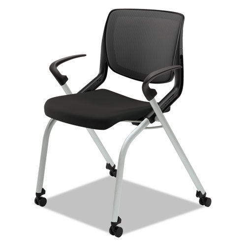 Motivate Silla anidada/apilable con respaldo flexible, soporta hasta 300 lb, altura del asiento de 19.25", asiento de ónix, respaldo negro, base de platino