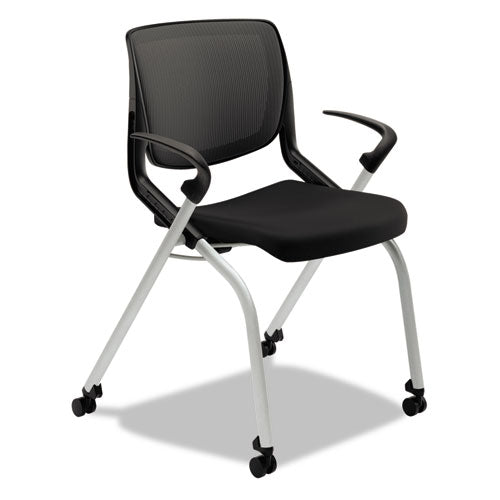 Motivate Silla anidada/apilable con respaldo flexible, soporta hasta 300 lb, altura del asiento de 19.25", asiento de ónix, respaldo negro, base de platino