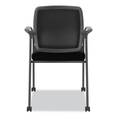 Silla para invitados recargable de la serie Nucleus, soporta hasta 300 lb, altura del asiento de 17.62", asiento/respaldo negro, base negra