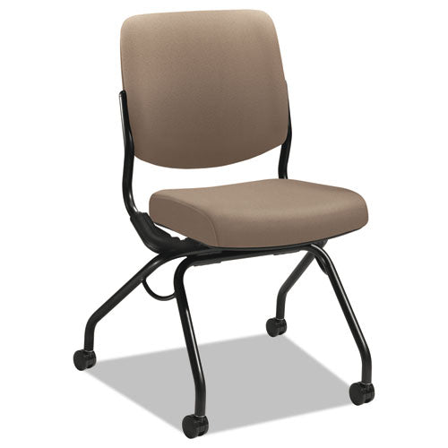 Silla plegable serie Perpetual, soporta hasta 300 lb, altura del asiento de 19.13", asiento Morel, respaldo Morel, base negra