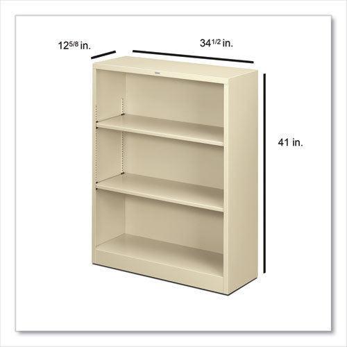 Librería de metal, tres estantes, 34,5 ancho x 12,63 profundidad x 41 altura, masilla