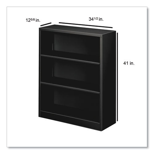 Librería de metal, tres estantes, 34,5 ancho x 12,63 profundidad x 41 altura, negro