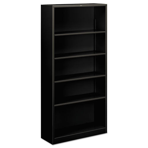 Librería de metal, cinco estantes, 34,5 ancho x 12,63 ancho x 71 alto, negro