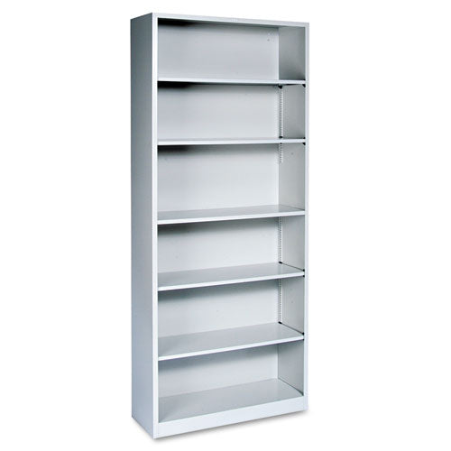 Librería de metal, seis estantes, 34,5 de ancho x 12,63 de profundidad x 81,13 de alto, gris claro