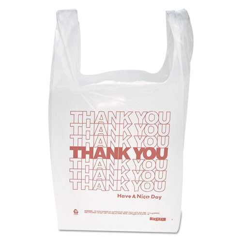 Bolsa tipo camiseta con asa "gracias", 0,167 Bbl, 12,5 micrones, 11,5" x 21", blanca, 900/caja