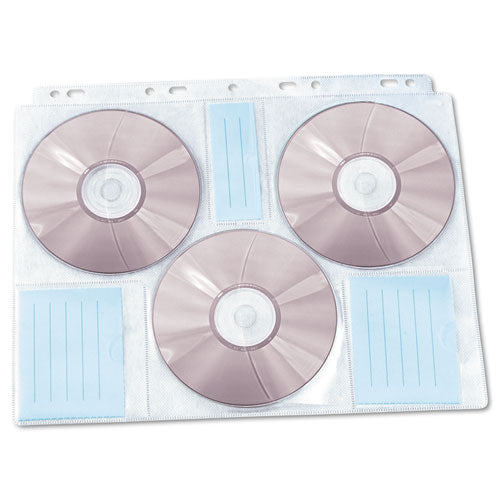 Páginas de cd/dvd de dos caras para carpeta de tres anillas, capacidad para 6 discos, transparente, 10/paquete