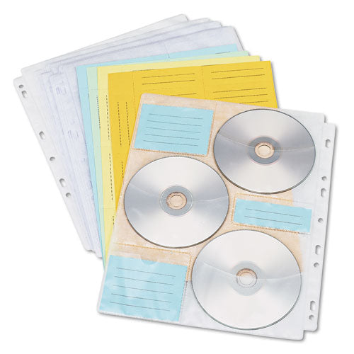 Páginas de cd/dvd de dos caras para carpeta de tres anillas, capacidad para 6 discos, transparente, 10/paquete