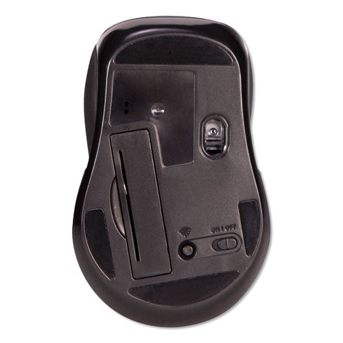 Ratón óptico inalámbrico de tamaño medio con micro USB, frecuencia de 2,4 GHz/alcance inalámbrico de 26 pies, uso con la mano derecha, negro