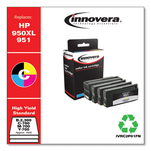 Remanufactured Black/cyan/magenta/yellow High-yield Ink, Replacement For 950xl/951 (c2p01fn), 300/700 Page-yield