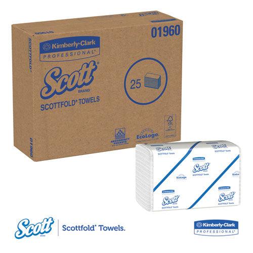 Toallas Pro Scottfold, 1 capa, 7,8 x 12,4, blancas, 175 toallas/paquete, 25 paquetes/cartón