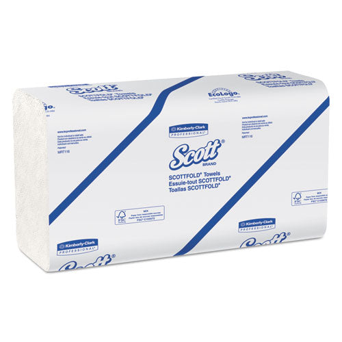 Toallas Pro Scottfold, 1 capa, 9,4 x 12,4, blancas, 175 toallas/paquete, 25 paquetes/cartón