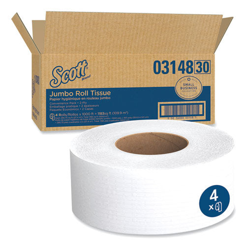 Papel higiénico Essential Jrt Jumbo Roll, caja fuerte séptica, 2 capas, blanco, 3.55" x 1000 pies, 4 rollos/caja