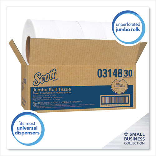 Papel higiénico Essential Jrt Jumbo Roll, caja fuerte séptica, 2 capas, blanco, 3.55" x 1000 pies, 4 rollos/caja