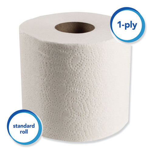 Rollo de papel higiénico estándar esencial para empresas, caja fuerte séptica, 1 capa, blanco, 1210 hojas/rollo, 80 rollos/cartón