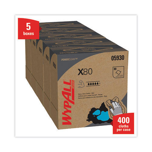 Paños X80, Hydroknit, caja desplegable, 8,34 x 16,8, rojo, 80/caja, 5 cajas/cartón