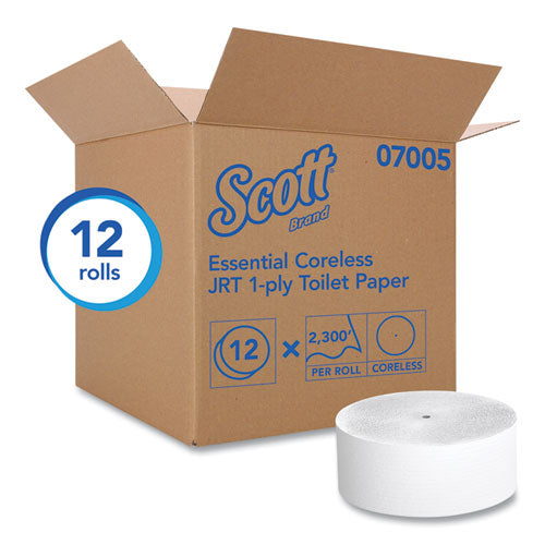Essential Coreless Jrt, caja fuerte séptica, 1 capa, blanco, 3,75 x 2300 pies, 12 rollos/cartón