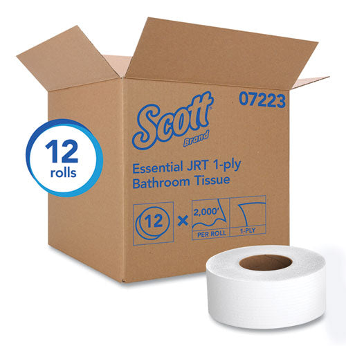 Papel higiénico Essential Jrt Jumbo Roll, caja fuerte séptica, 1 capa, blanco, 3.55" x 2,000 pies, 12 rollos/cartón