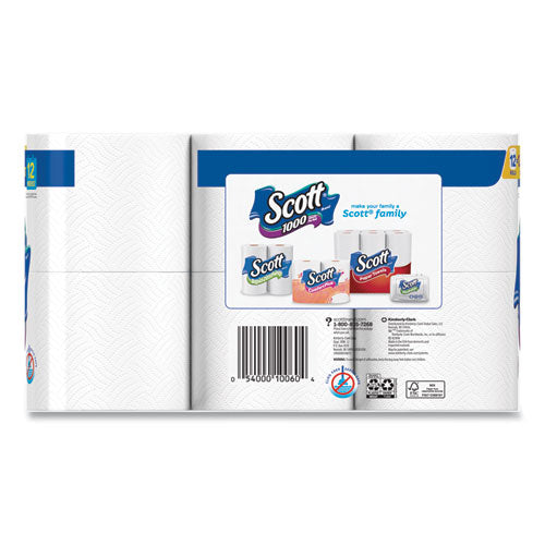 Papel higiénico, caja fuerte séptica, 1 capa, blanco, 1000 hojas/rollo, 12 rollos/paquete, 4 paquetes/cartón