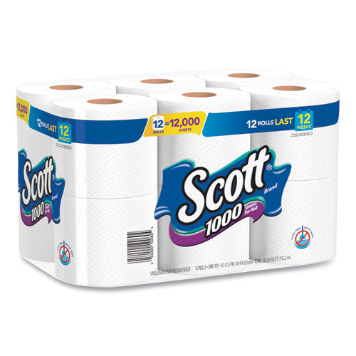 Papel higiénico, caja fuerte séptica, 1 capa, blanco, 1000 hojas/rollo, 12 rollos/paquete, 4 paquetes/cartón