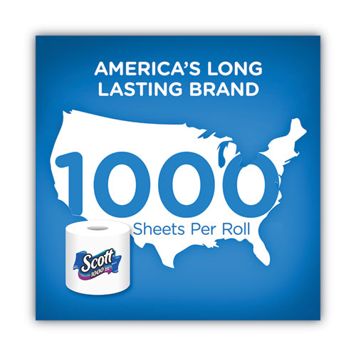 Rollo estándar de papel higiénico, seguro séptico, 1 capa, blanco, 1000 hojas/rollo, 20/paquete, 2 paquetes/cartón