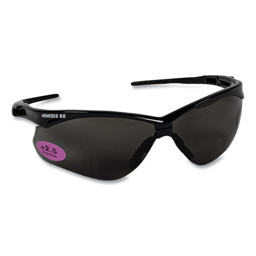 V60 Nemesis Rx Reader Safety Glasses, Black Frame, Smoke Lens, +2.5 Diopter Strength, 6/box