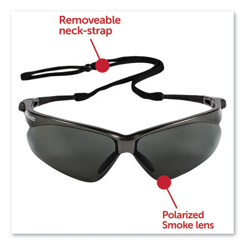 Nemesis Safety Glasses, Gunmetal Frame, Smoke Lens, 12/box