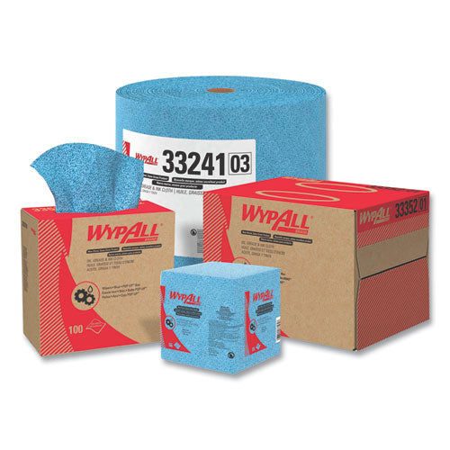 Power Clean Oil, Grease And Ink Cloths, 1/4 Fold, 12.5 X 12, Blue, 66/box, 8 Boxes/carton
