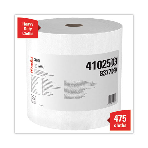 Power Clean X80 Heavy Duty Cloths, Jumbo Roll, 12.4 X 12.2, White, 475/roll