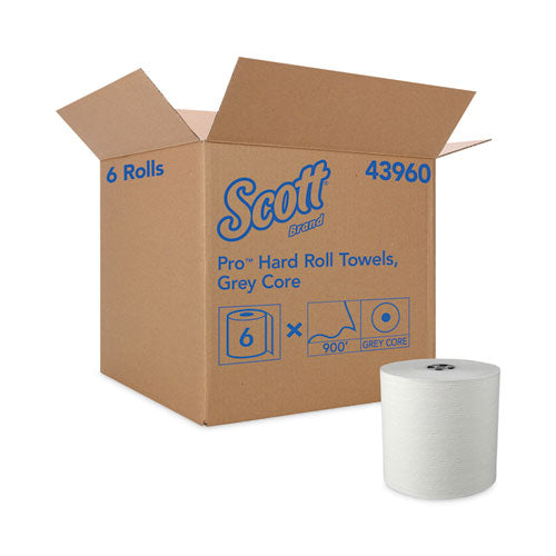Pro Hard Roll Paper Towels With Absorbency Pockets, For Scott Pro Dispenser, Gray Core Only, 1-ply, 7.5" X 900 Ft, 6 Rolls/ct