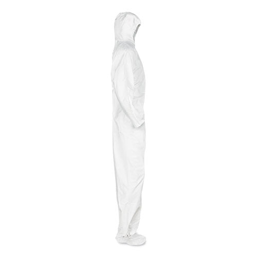 A20 Overoles transpirables de protección contra partículas, espalda elástica, capucha y botas, grande, blanco, 24/caja