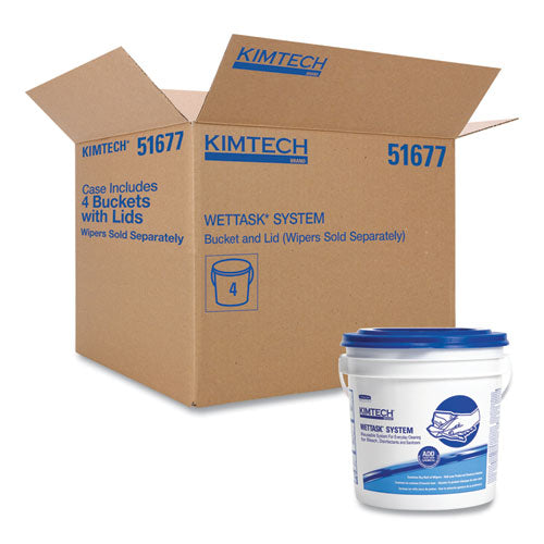 Balde con sistema de limpieza en húmedo personalizable Wettask, blanco/azul, 4/cartón