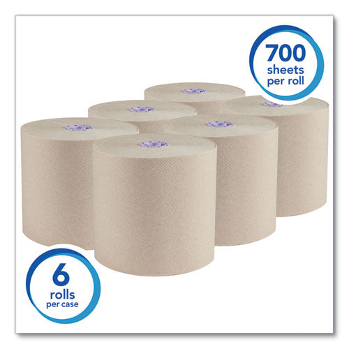 Toalla en rollo Essential de fibra 100 % reciclada, 1 capa, 8" x 700 pies, núcleo de 1.75", marrón, 6 rollos por caja