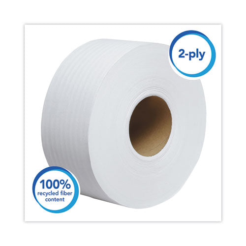 Essential 100 % fibra reciclada Jrt papel higiénico para empresas, seguro séptico, 2 capas, blanco, 3,55" x 1000 pies, 12 rollos/cartón