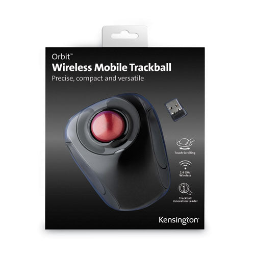 Trackball móvil inalámbrico Orbit, frecuencia de 2,4 GHz/alcance inalámbrico de 30 pies, uso con la mano izquierda/derecha, negro/rojo