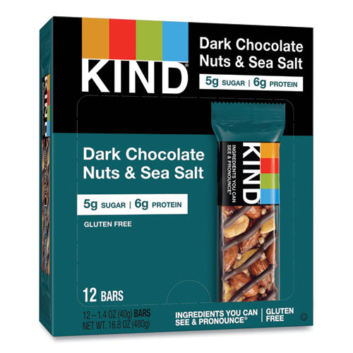 Barra de nueces y especias, nueces de chocolate amargo y sal marina, 1.4 oz, caja de 12