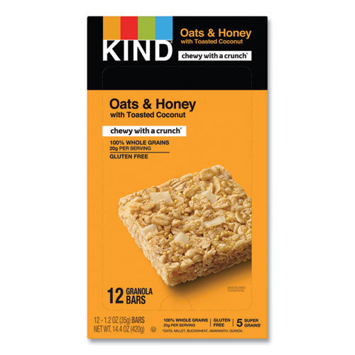 Barra de cereales saludables, avena y miel con coco tostado, 1.2 oz, caja de 12