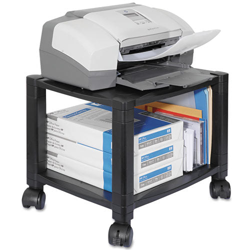Carro para impresora debajo del escritorio de altura ajustable, plástico, 2 estantes, capacidad de 75 lb, 17" x 13.25" x 14.13", negro