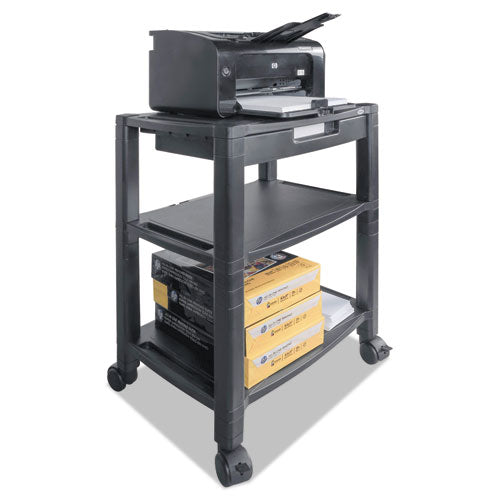 Carro de impresora de escritorio de altura ajustable, plástico, 3 estantes, 1 cajón, capacidad de 60 lb, 20" x 13.25" x 24.5", negro
