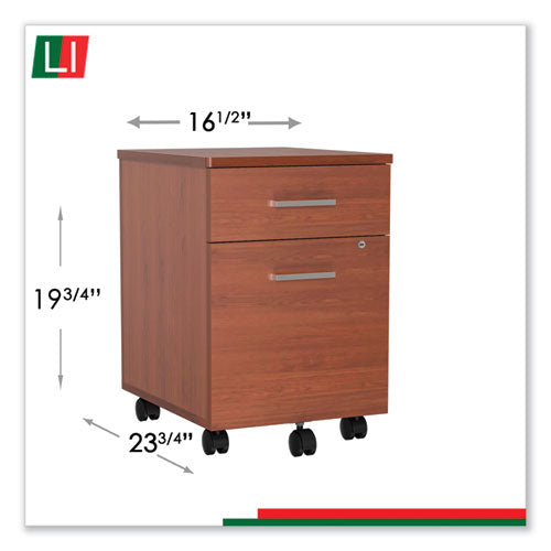 Archivo de pedestal móvil Línea Trento, izquierda o derecha, 2 cajones: Caja/archivo, Legal/carta, Cereza, 16.5" X 19.75" X 23.63"