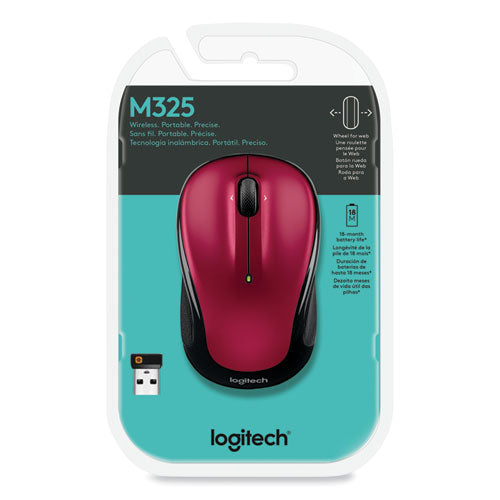 M325 Wireless Mouse, 2.4 Ghz Frequency/30 Ft Wireless Range, Left/right Hand Use, Red