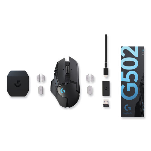 Ratón inalámbrico para juegos G502 Lightspeed, frecuencia de 2,4 GHz/alcance inalámbrico de 33 pies, uso con la mano derecha, negro