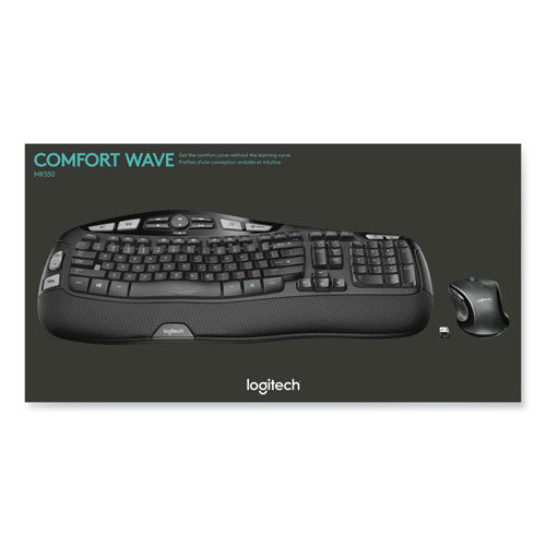 Combinación de teclado + ratón inalámbrico Wave Mk550, frecuencia de 2,4 GHz/alcance inalámbrico de 30 pies, negro